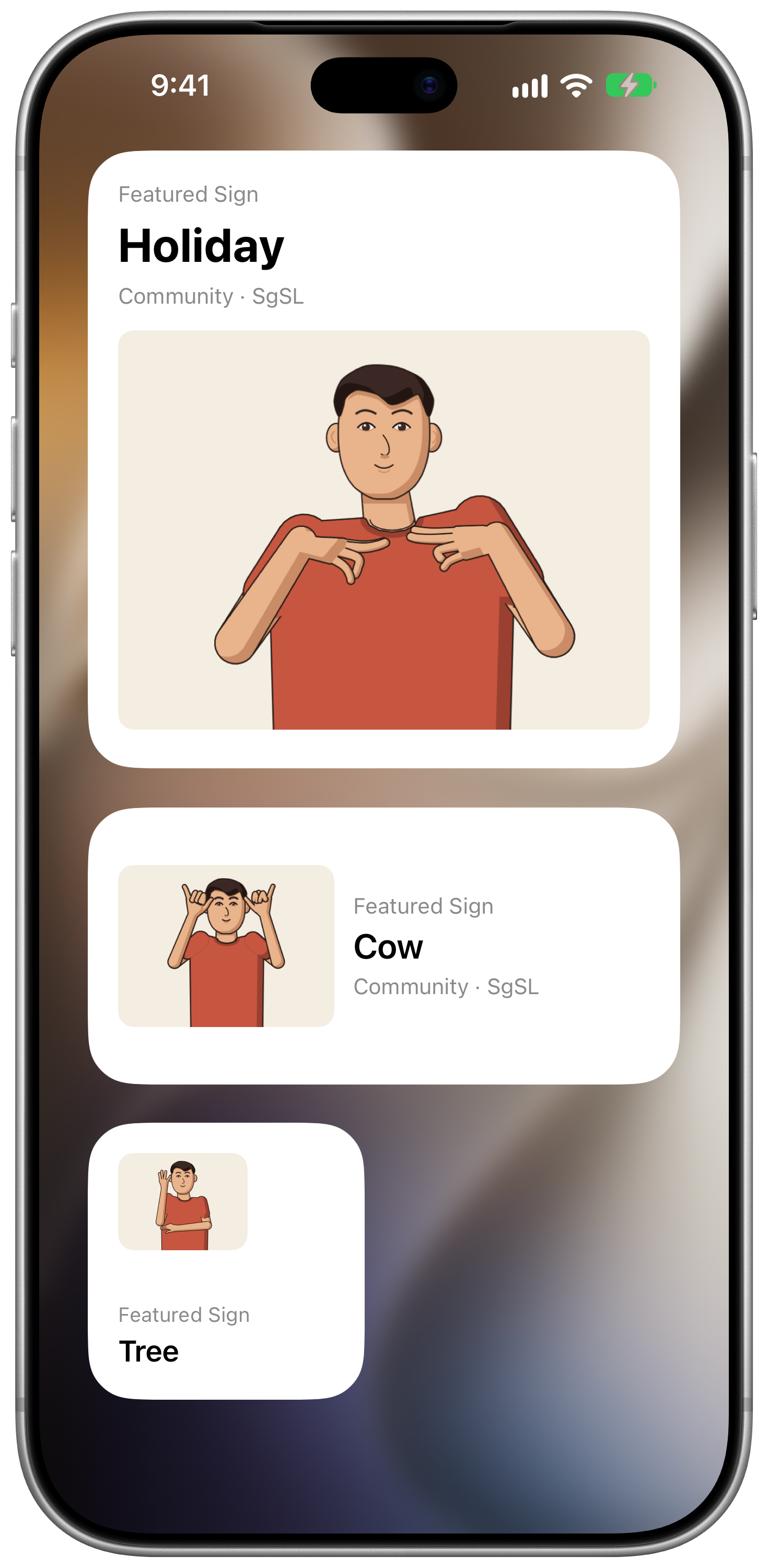Featured Sign widgets in small, medium, and large sizes on an iPhone Home Screen, each showing a different sign’s picture